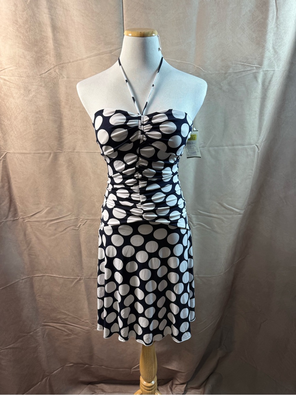 50-Jodi Kristopher Black and White Polka Dot Strapless Halter Dress